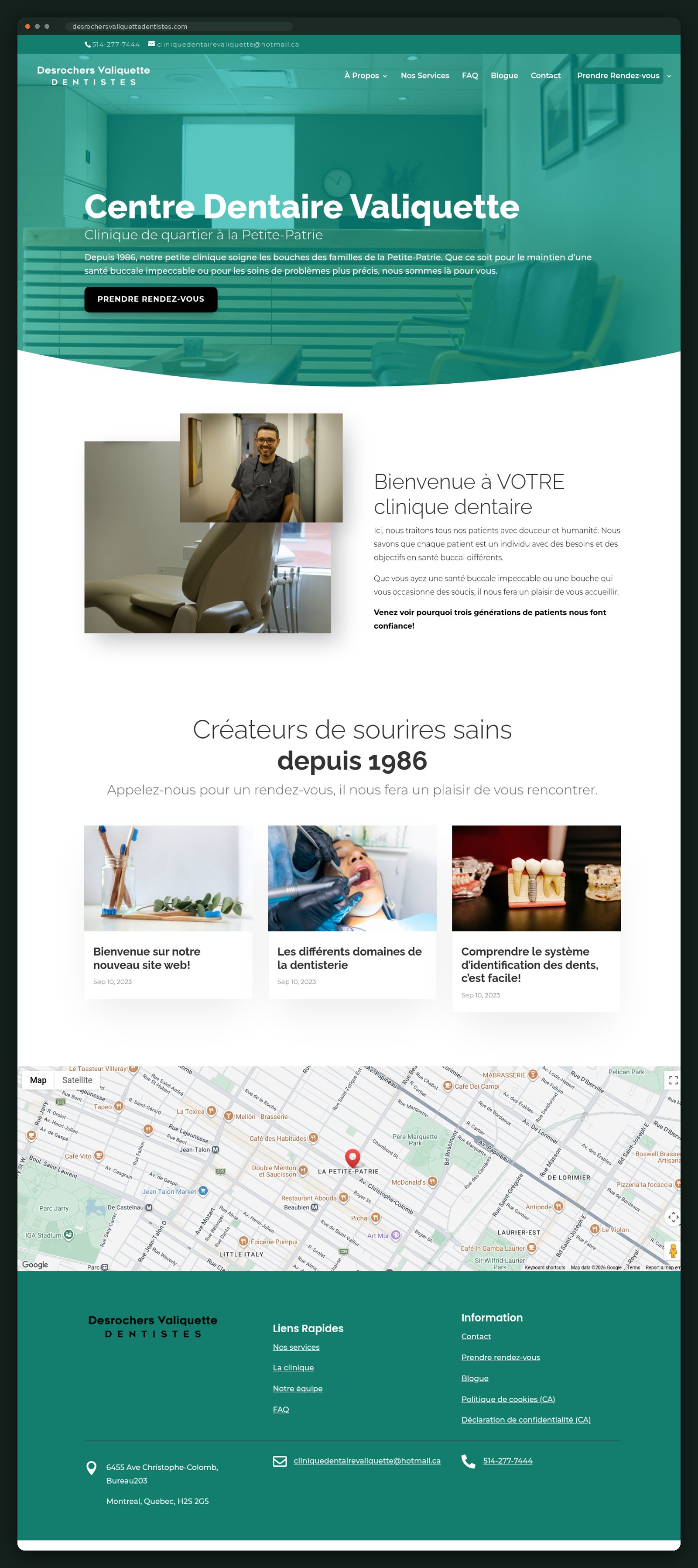 Centre Dentaire Valiquette website homepage