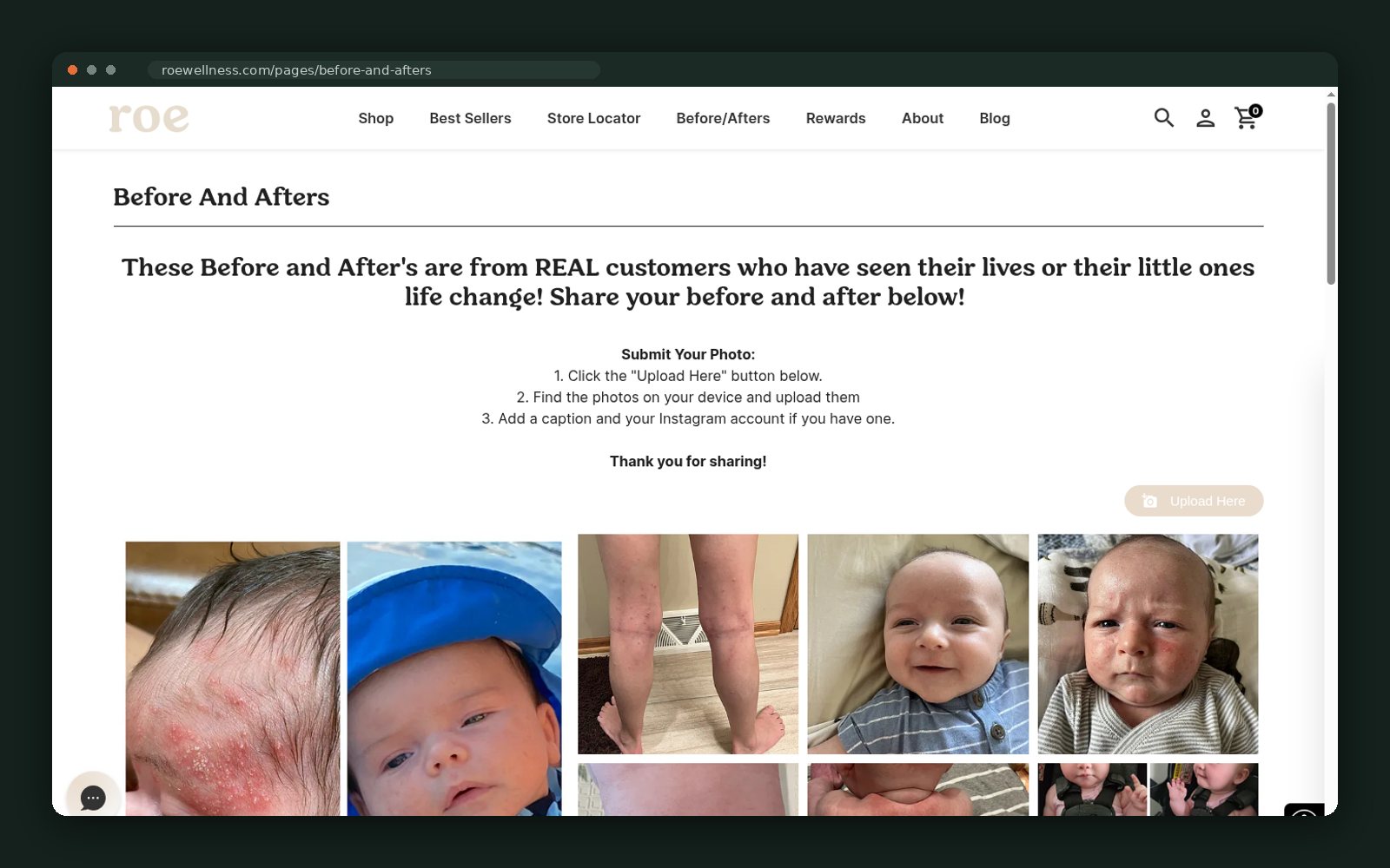 Before / after page: a customer-submitted wall of real results