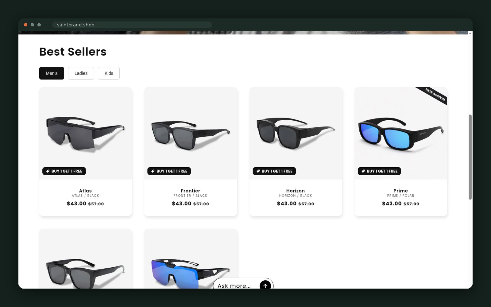 Best sellers grid with fit-over models