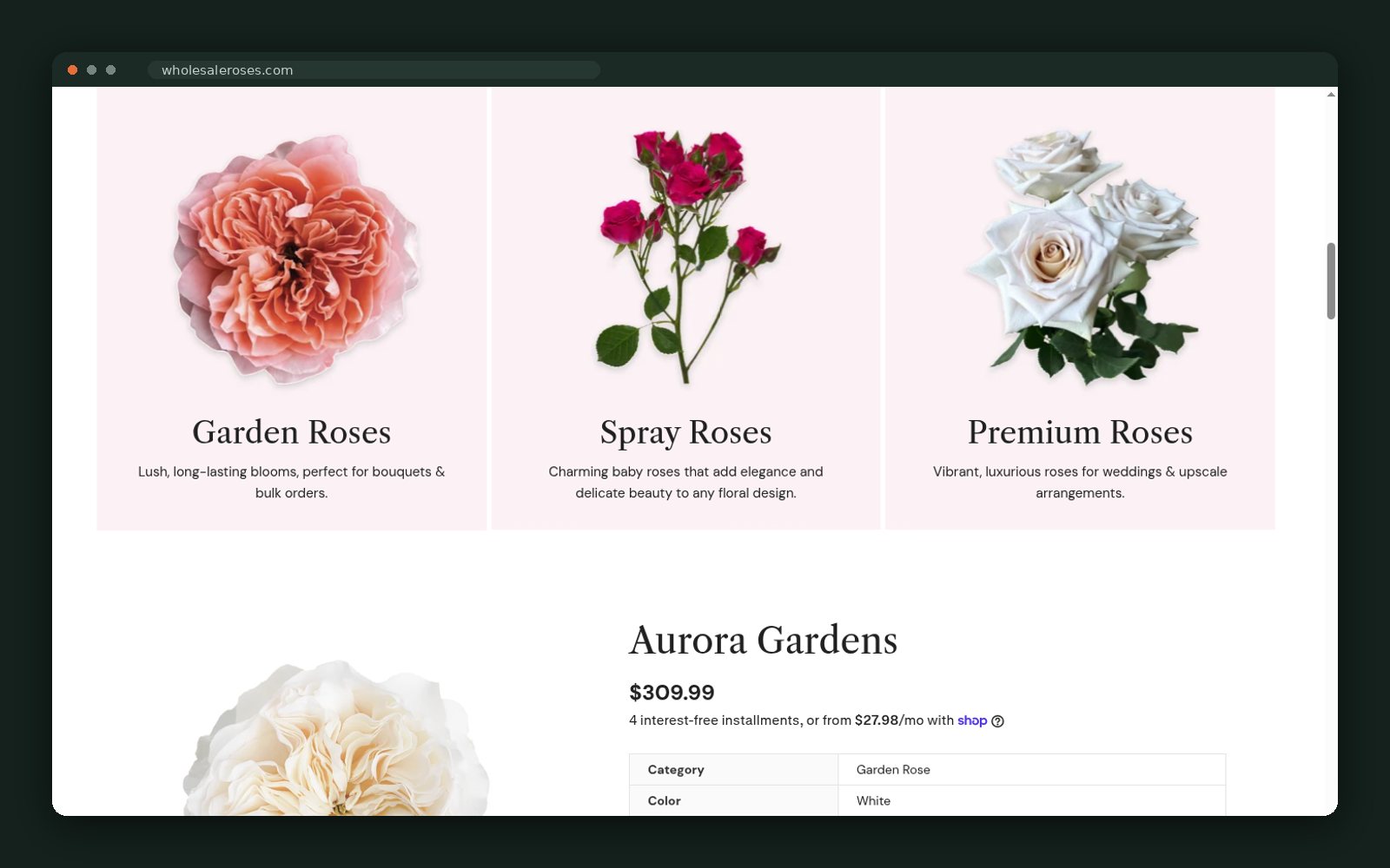 WholesaleRoses.com website — screen 4