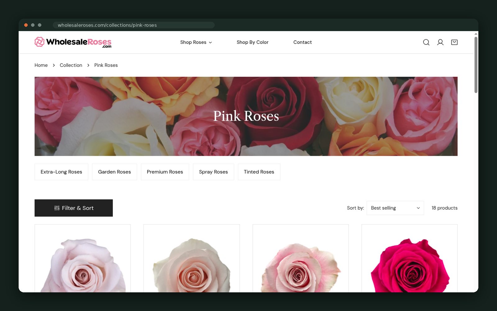 Pink roses collection page