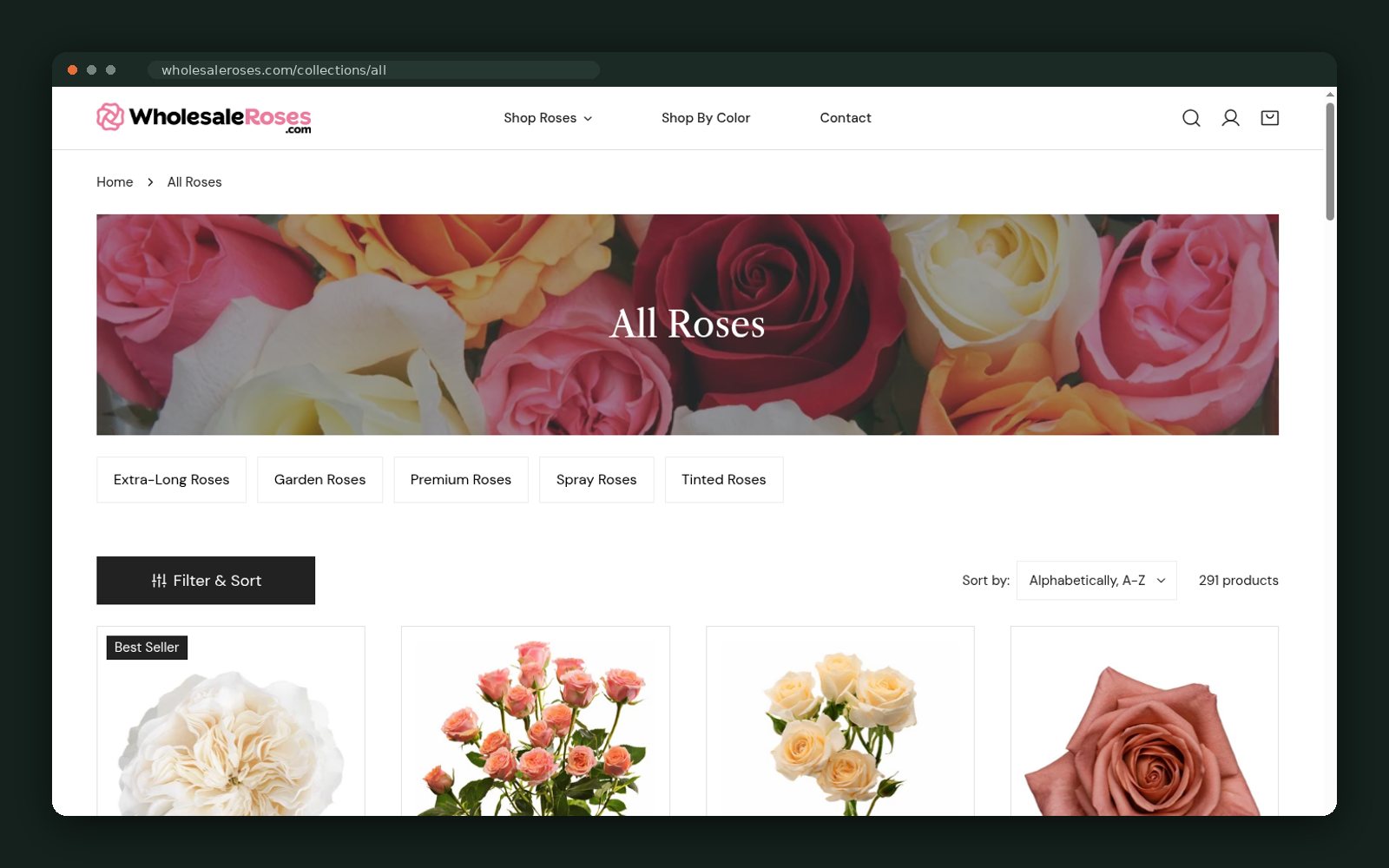 All roses collection with filter and sort