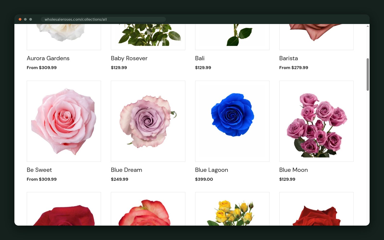 Variety grid with per-stem bulk pricing