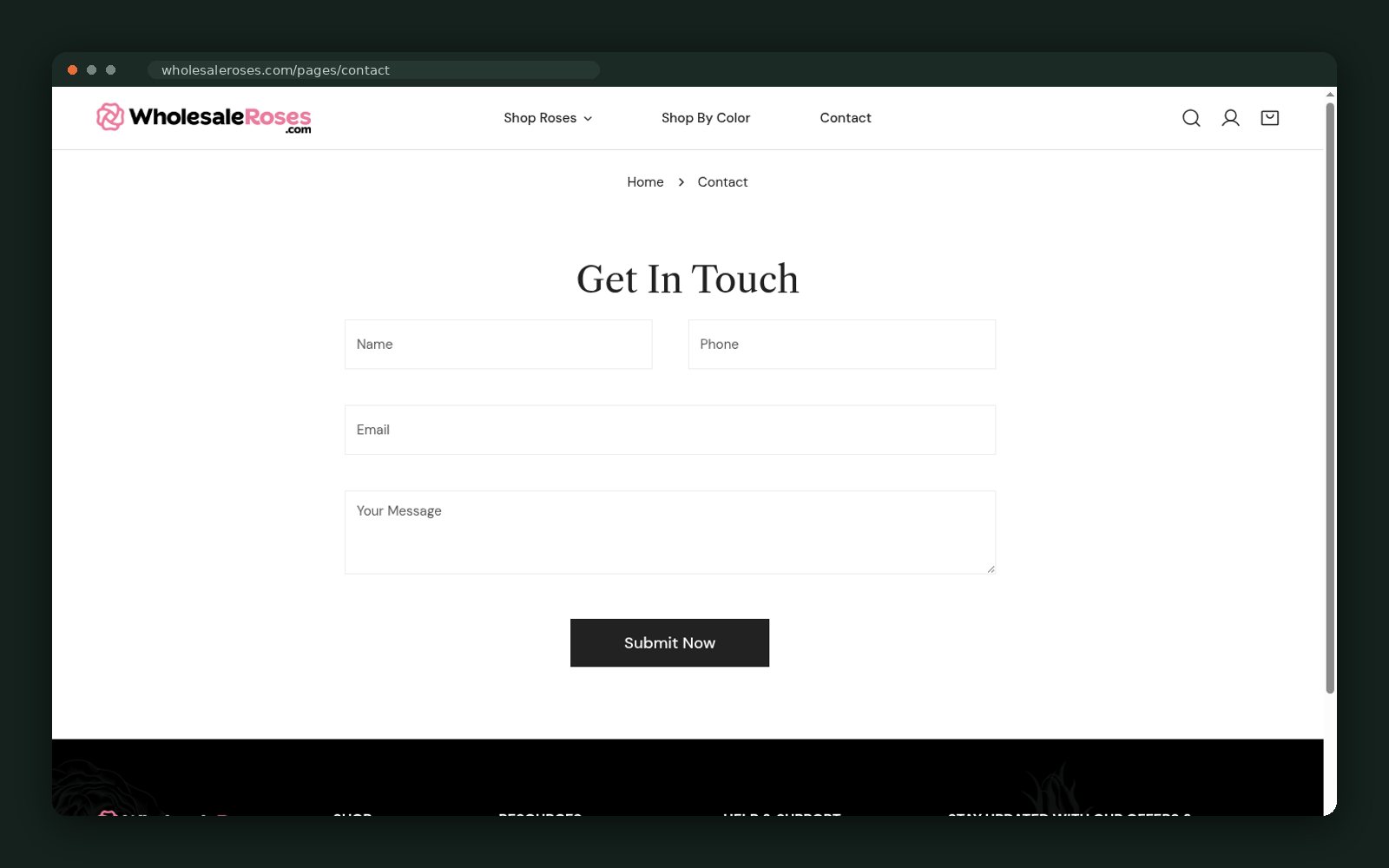 Contact page with enquiry form