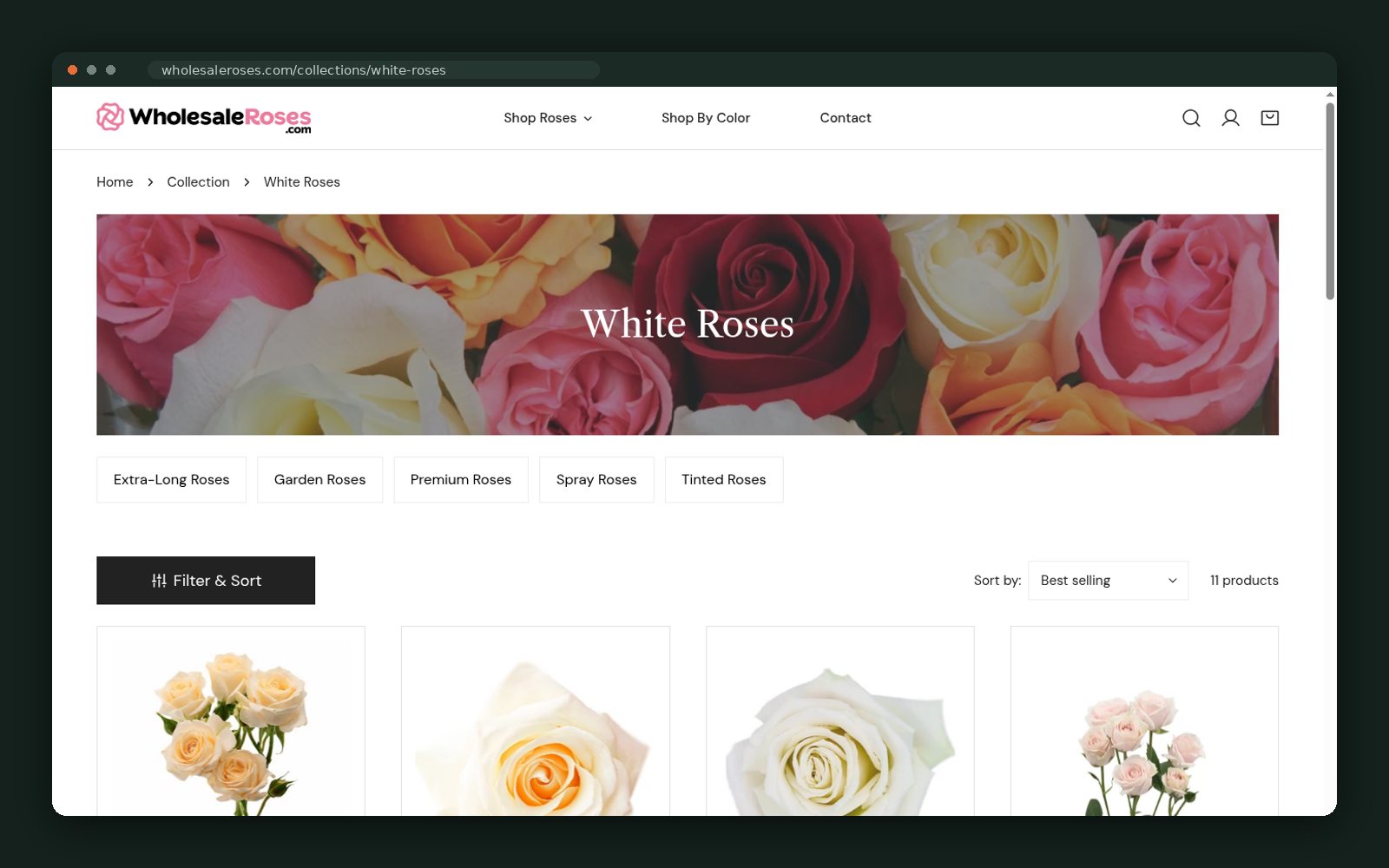 White roses collection page