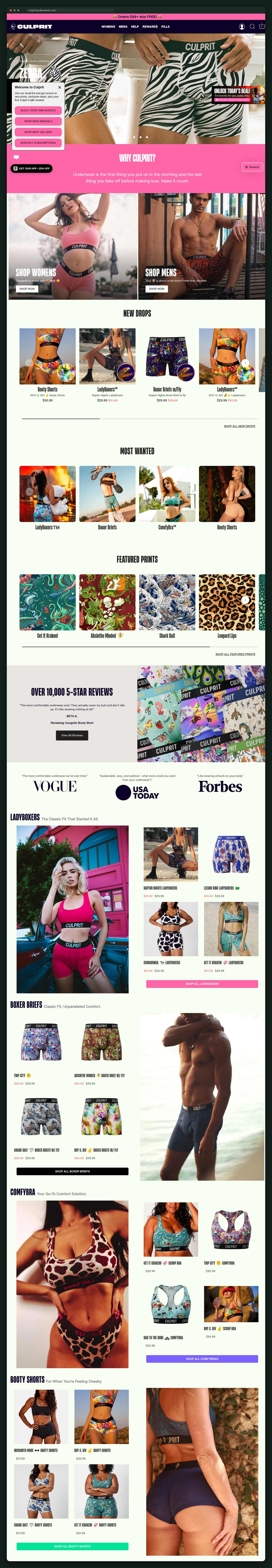 Culprit Underwear website homepage