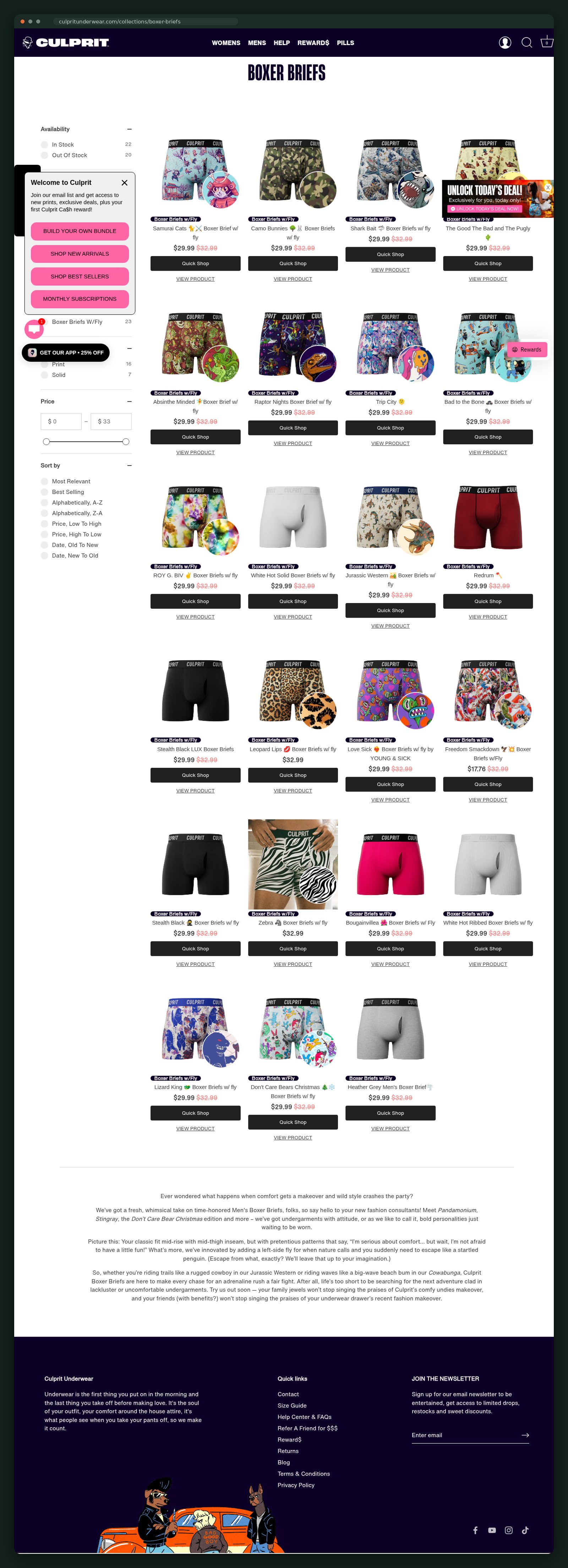 Boxer briefs collection page, full scroll