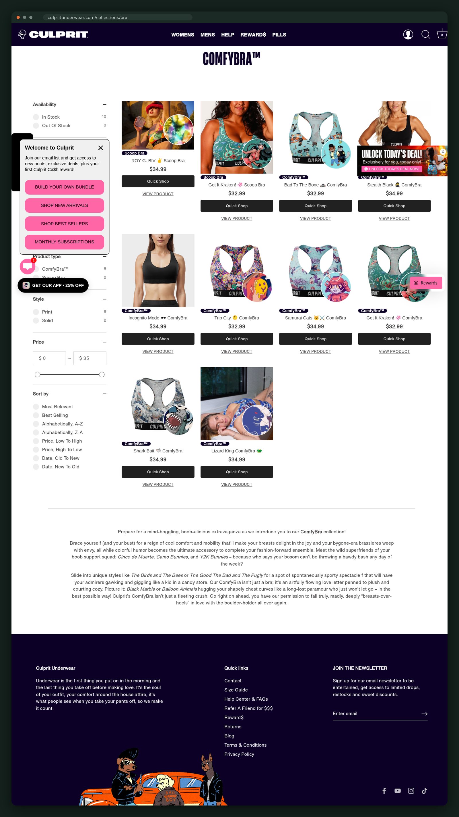 ComfyBra collection page, full scroll
