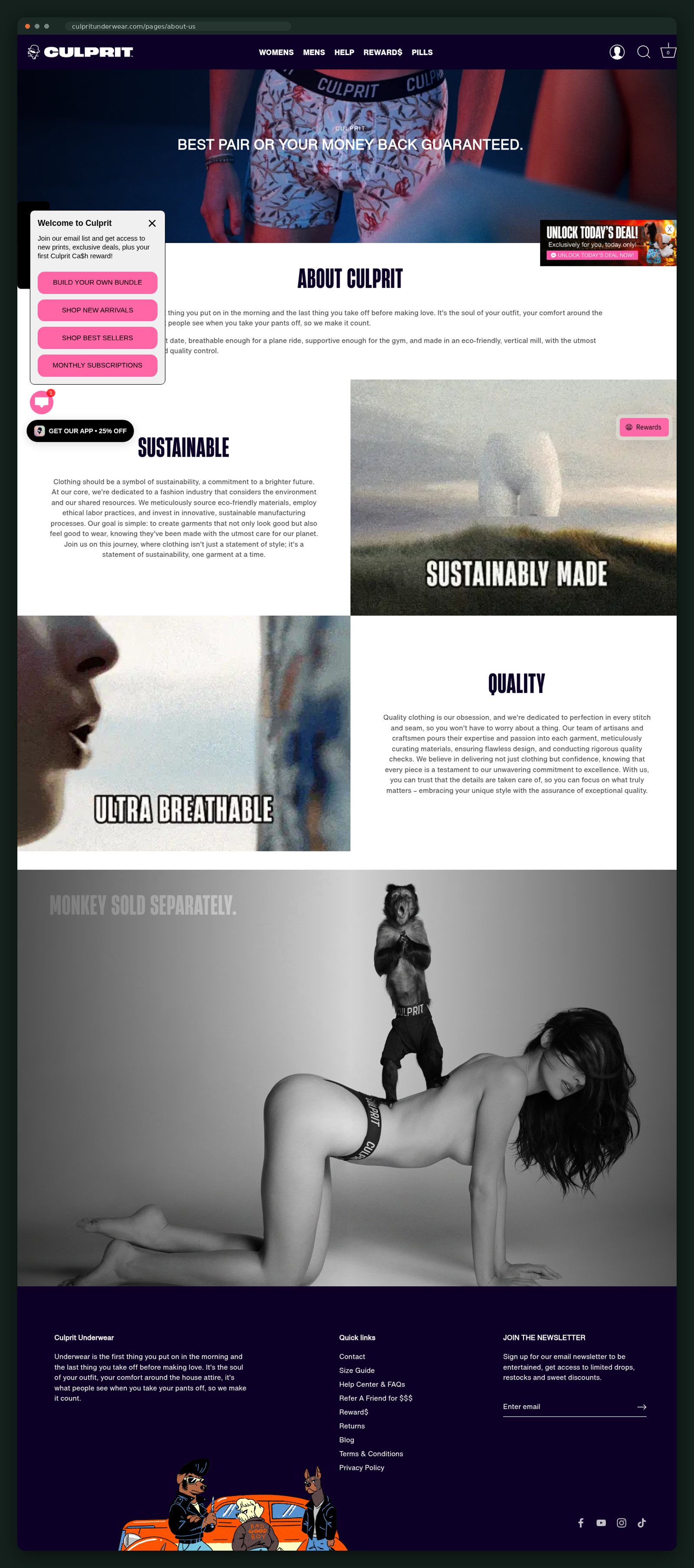 Culprit Underwear website — screen 4