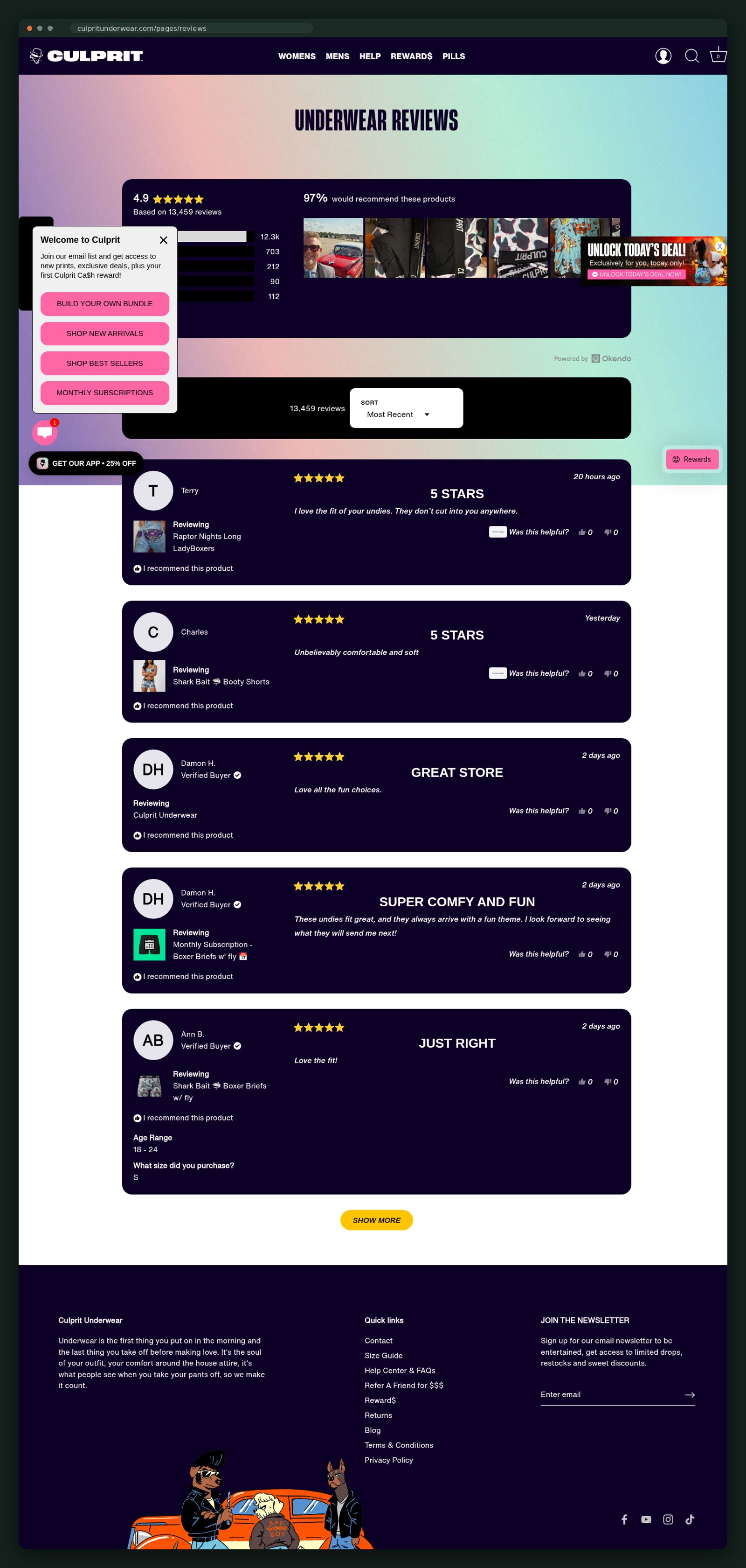 Reviews page, full scroll