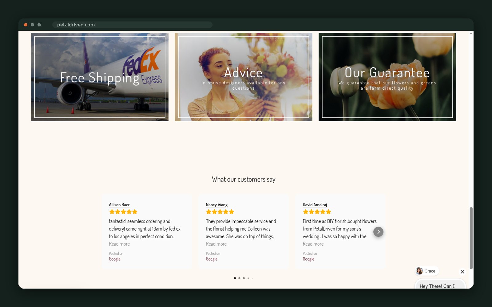 Shipping, advice and guarantee tiles with customer reviews