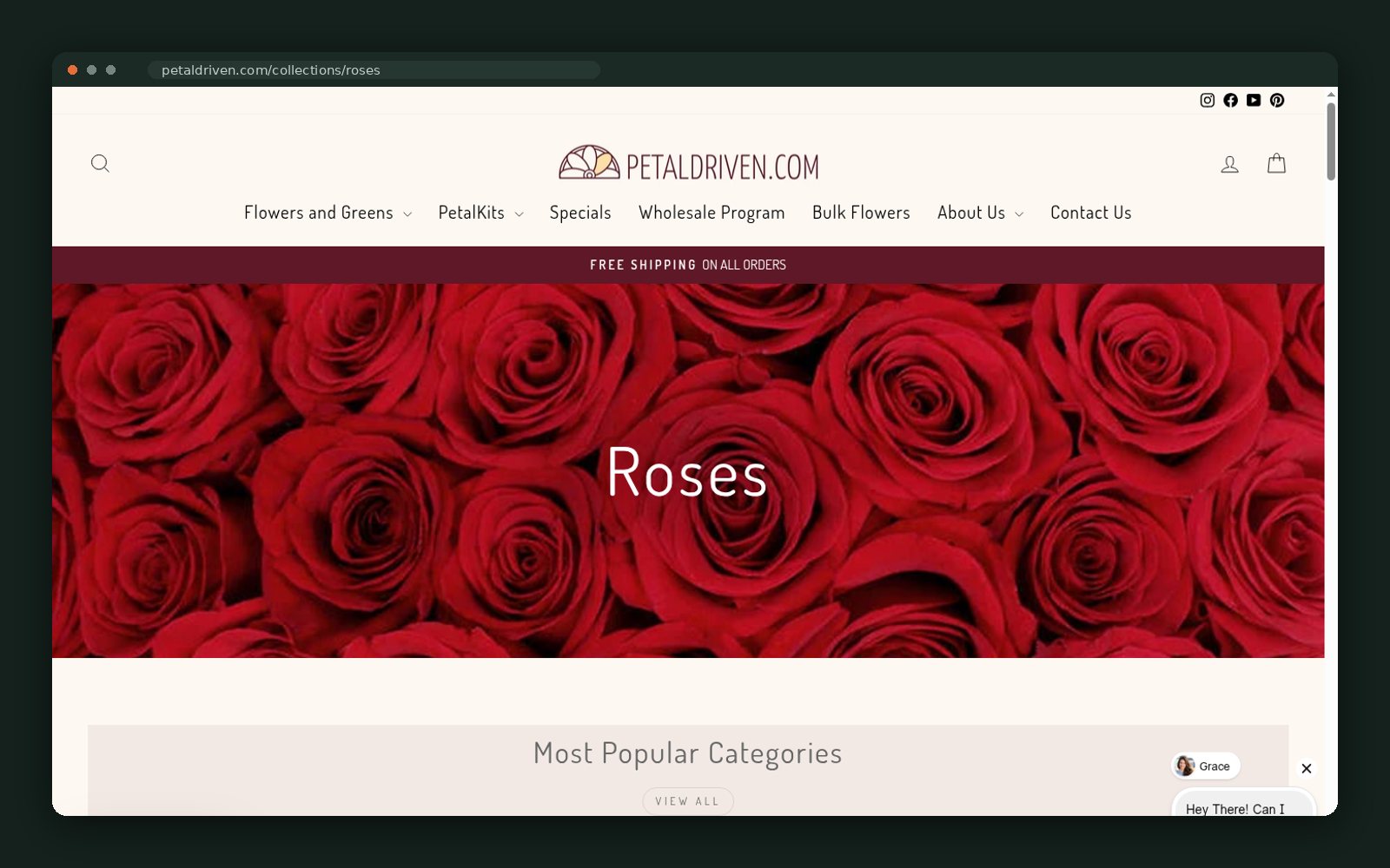 Roses collection hero and category rail