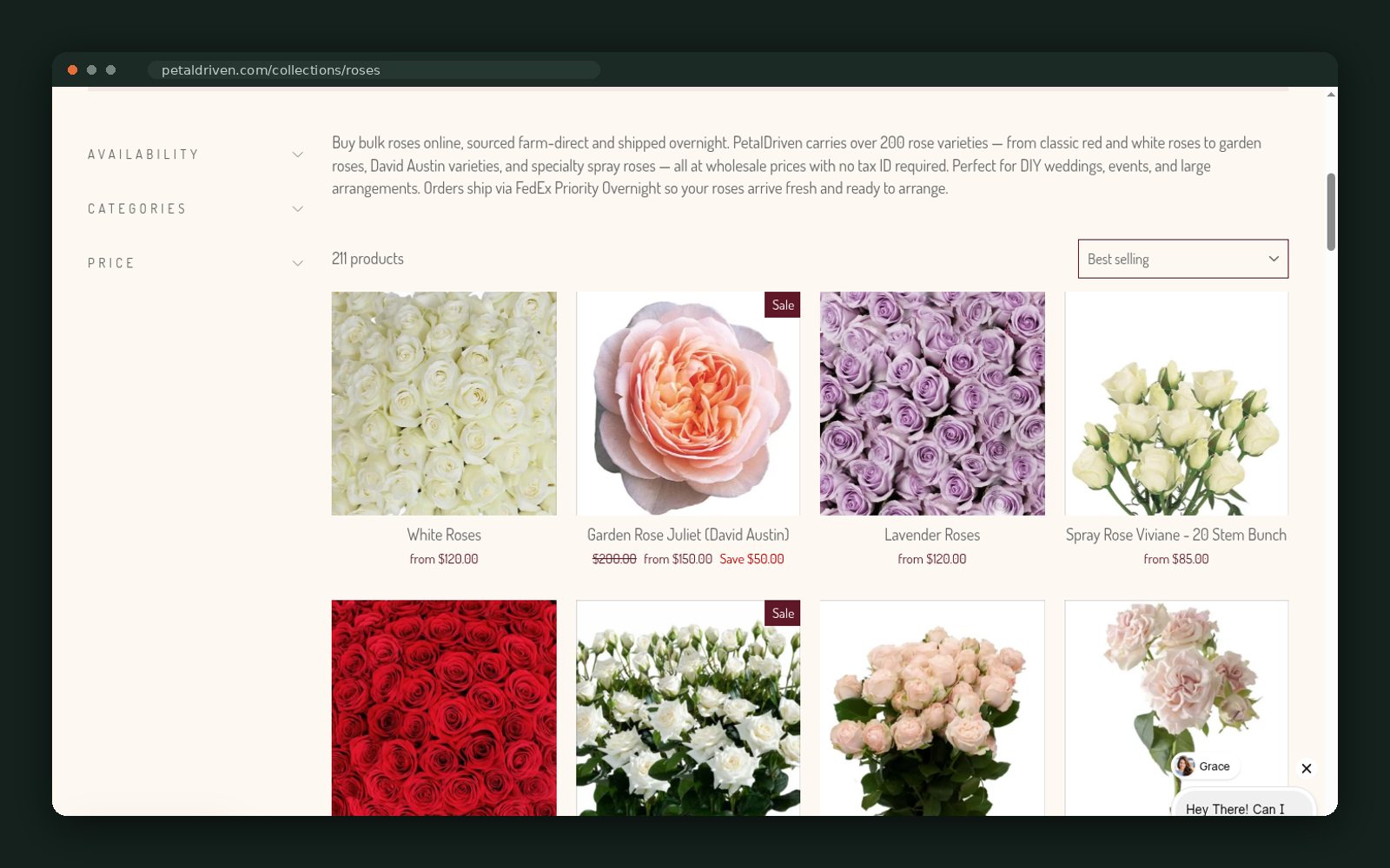 Rose varieties grid with bunch pricing
