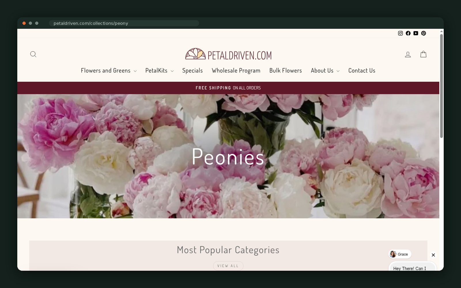 Peonies collection with seasonal availability