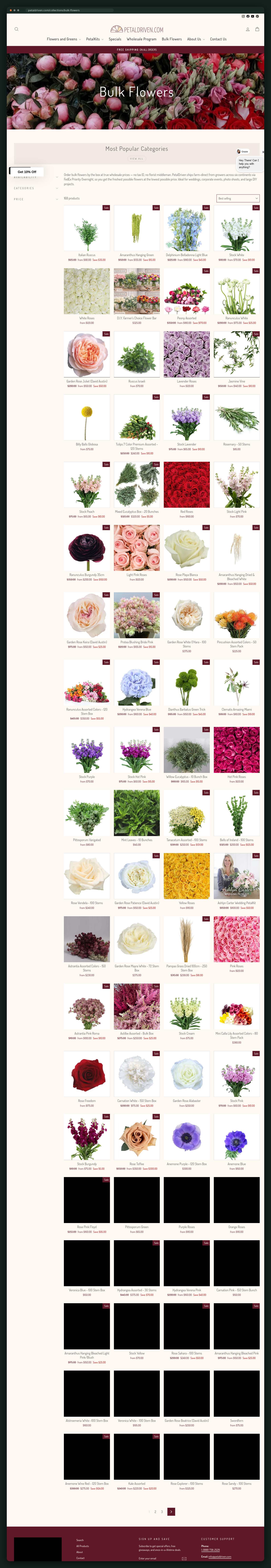 Bulk flowers catalogue, full scroll