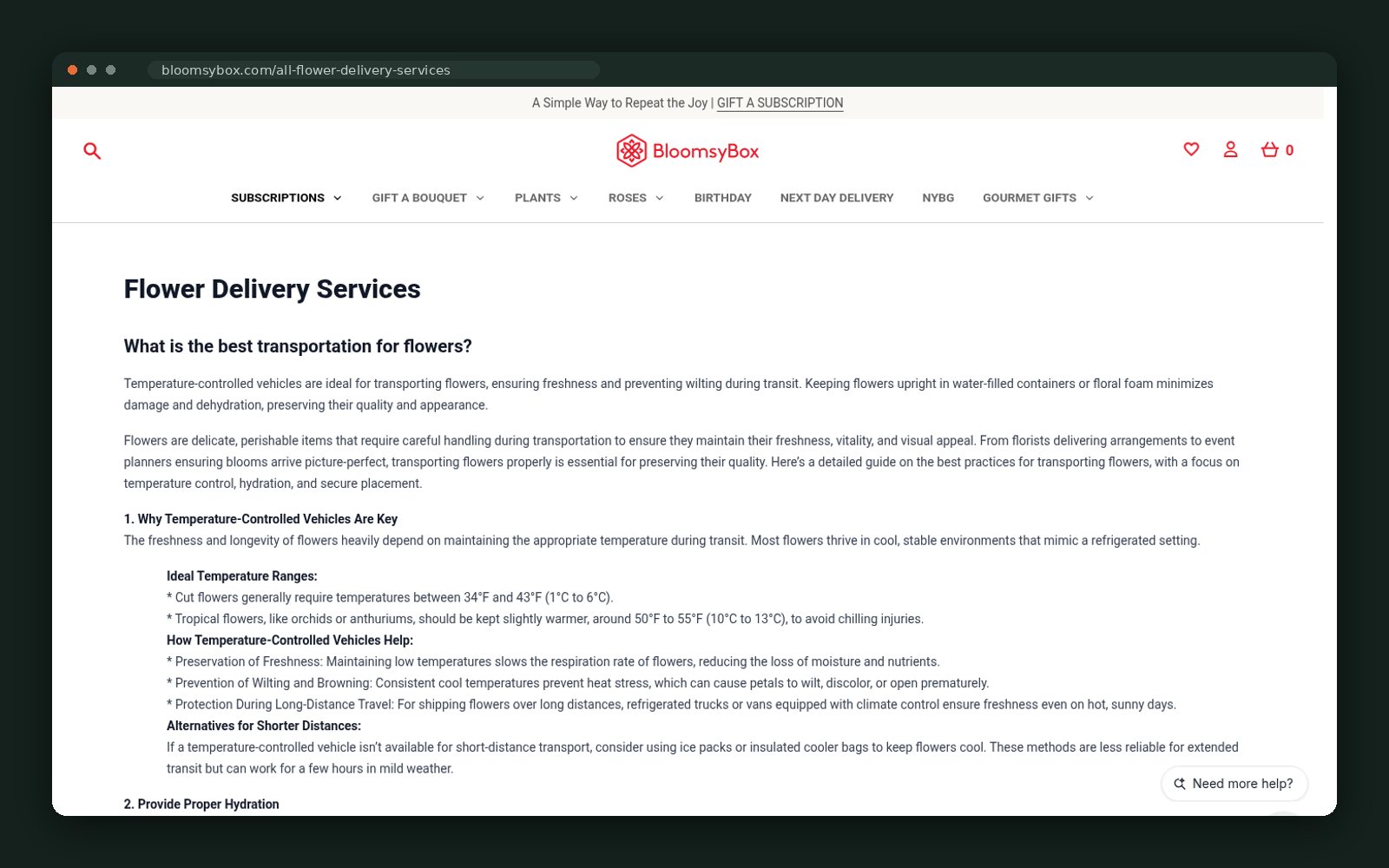 Flower delivery services content hub