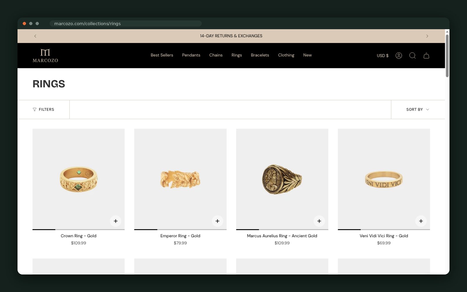 Rings collection landing