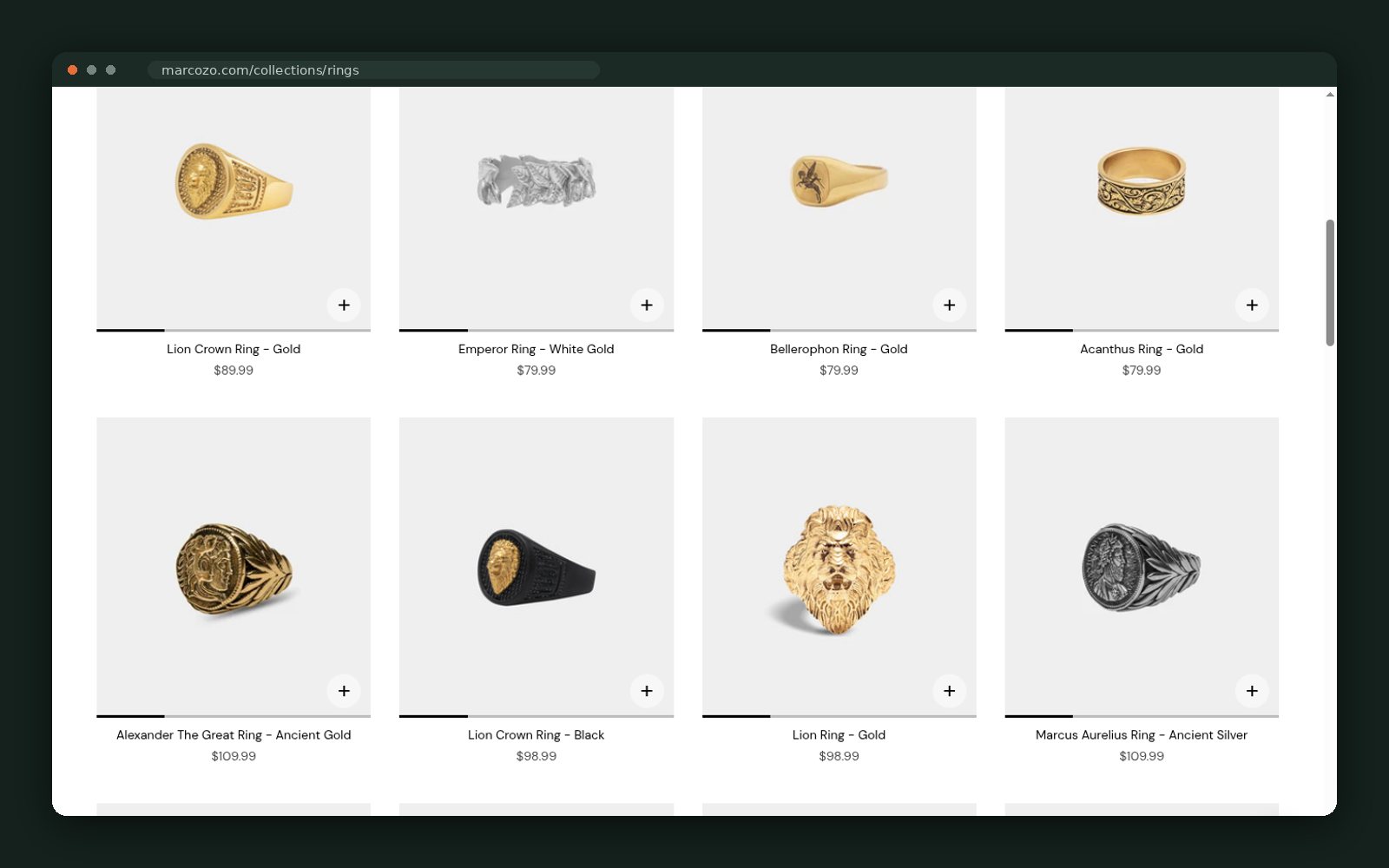 Signet and crest ring grid