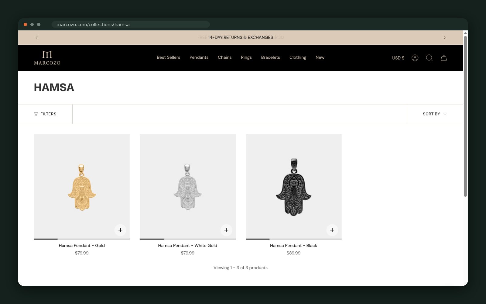 Hamsa pendant collection