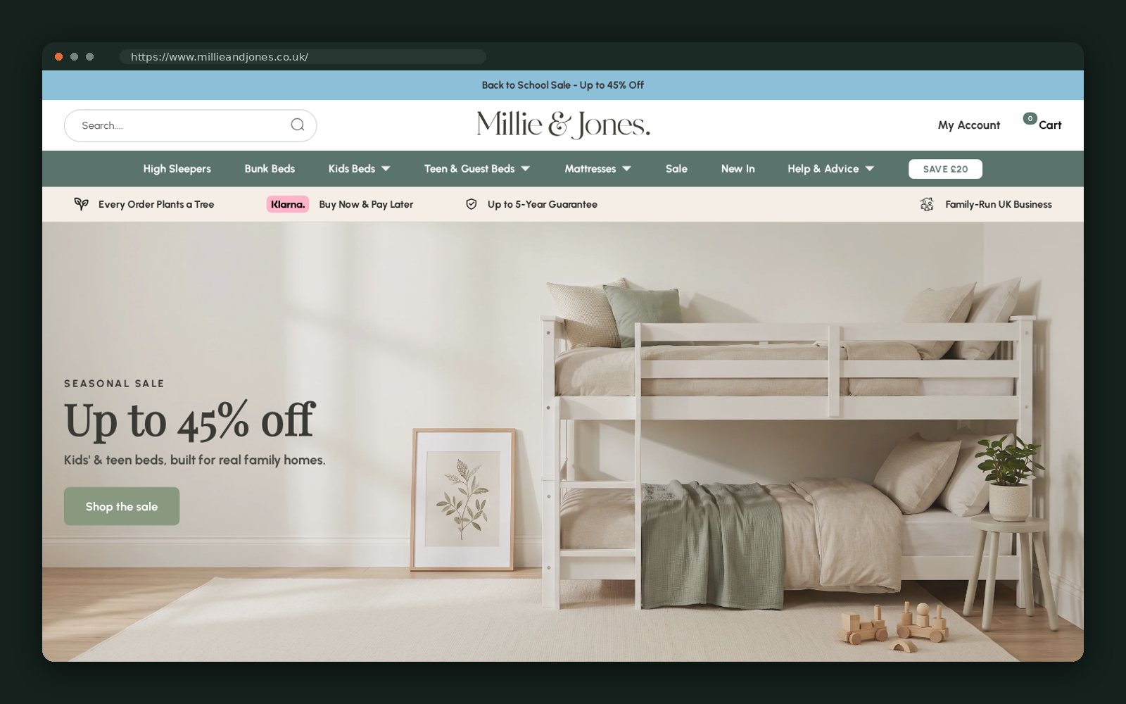 Millie & Jones website homepage