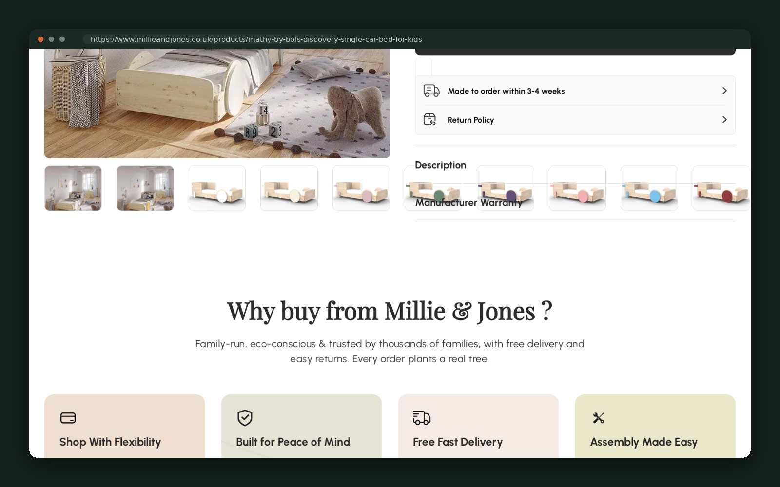 Product gallery and reassurance blocks