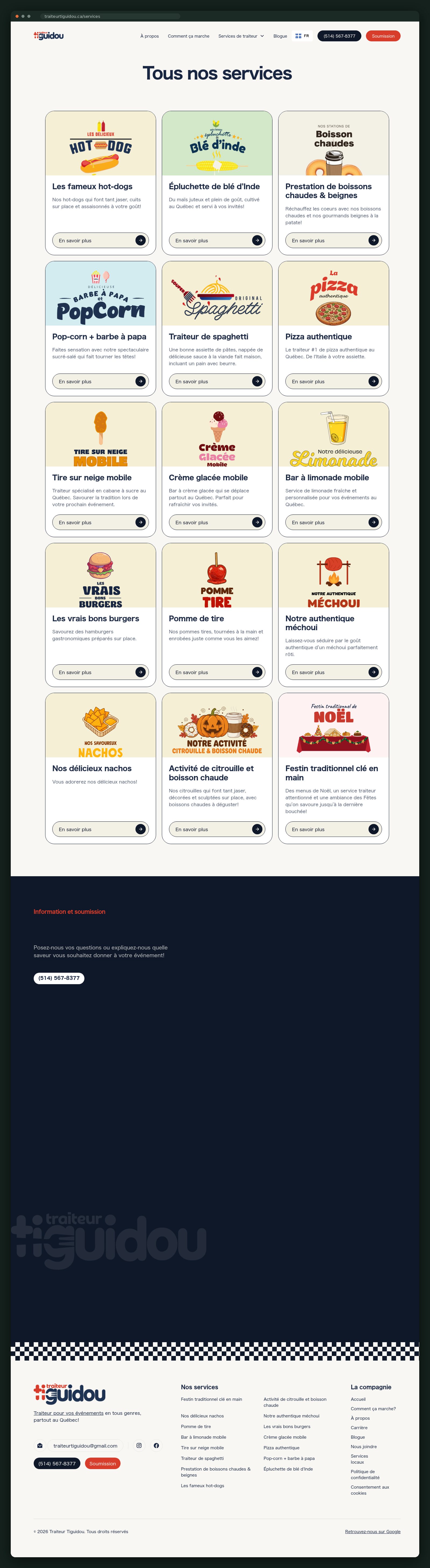 Traiteur Tiguidou website — screen 2