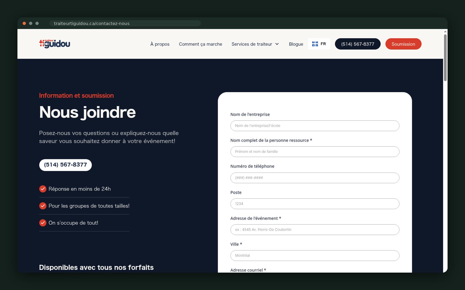 Contact and quote request page