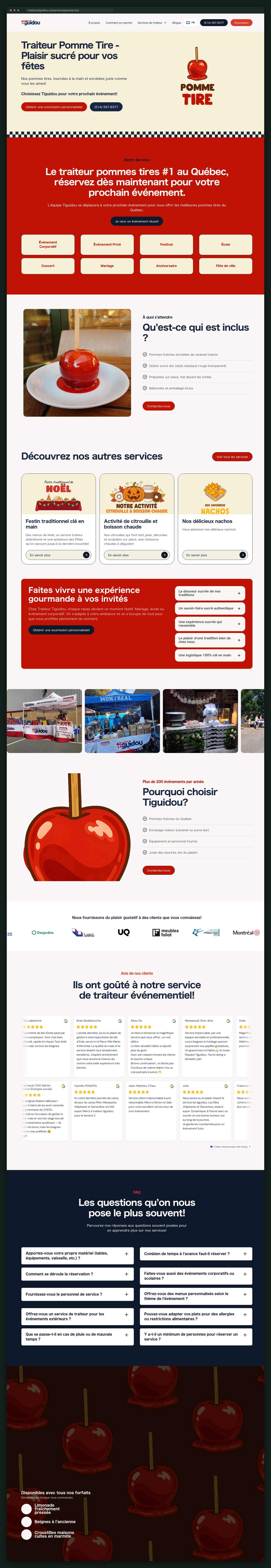 Candy apple catering service page, full scroll