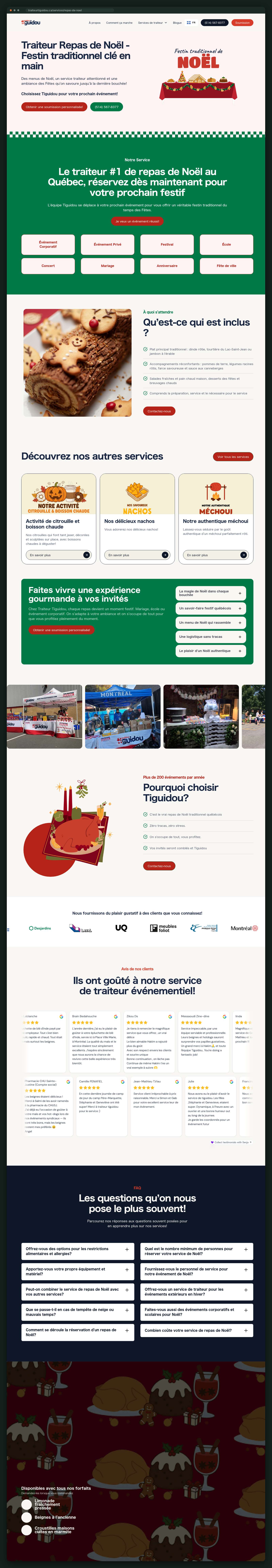 Christmas feast catering service page, full scroll