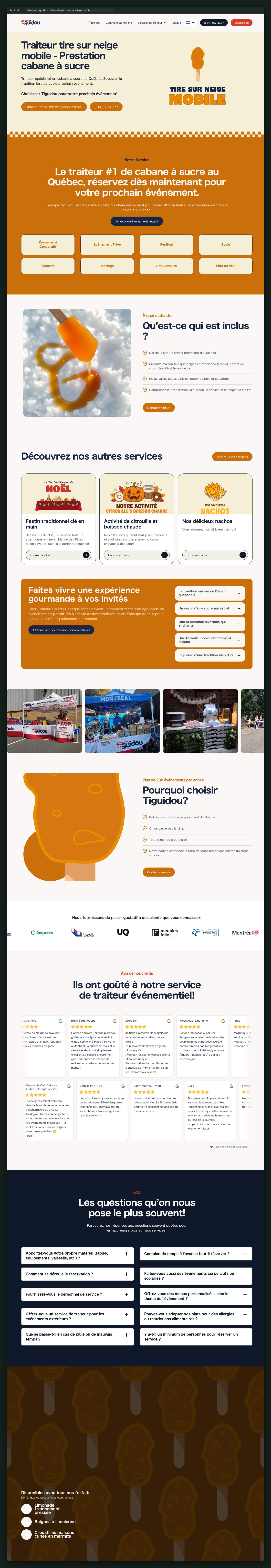 Mobile sugar shack / tire sur neige service page, full scroll