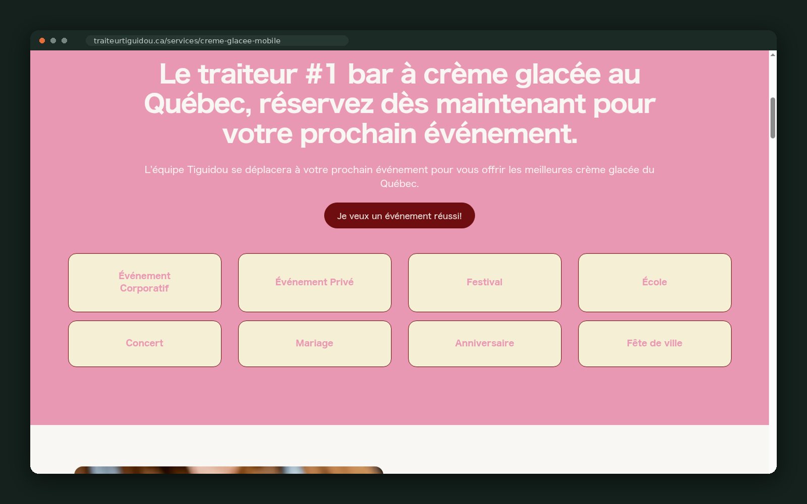 Mobile ice cream bar — event type selector