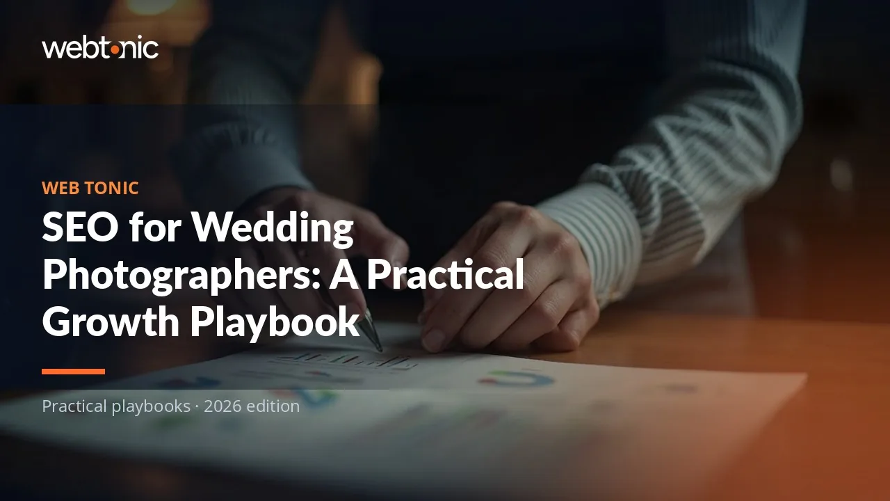 Editorial hero image for the Web Tonic article SEO for Wedding Photographers: A Practical Growth Playbook