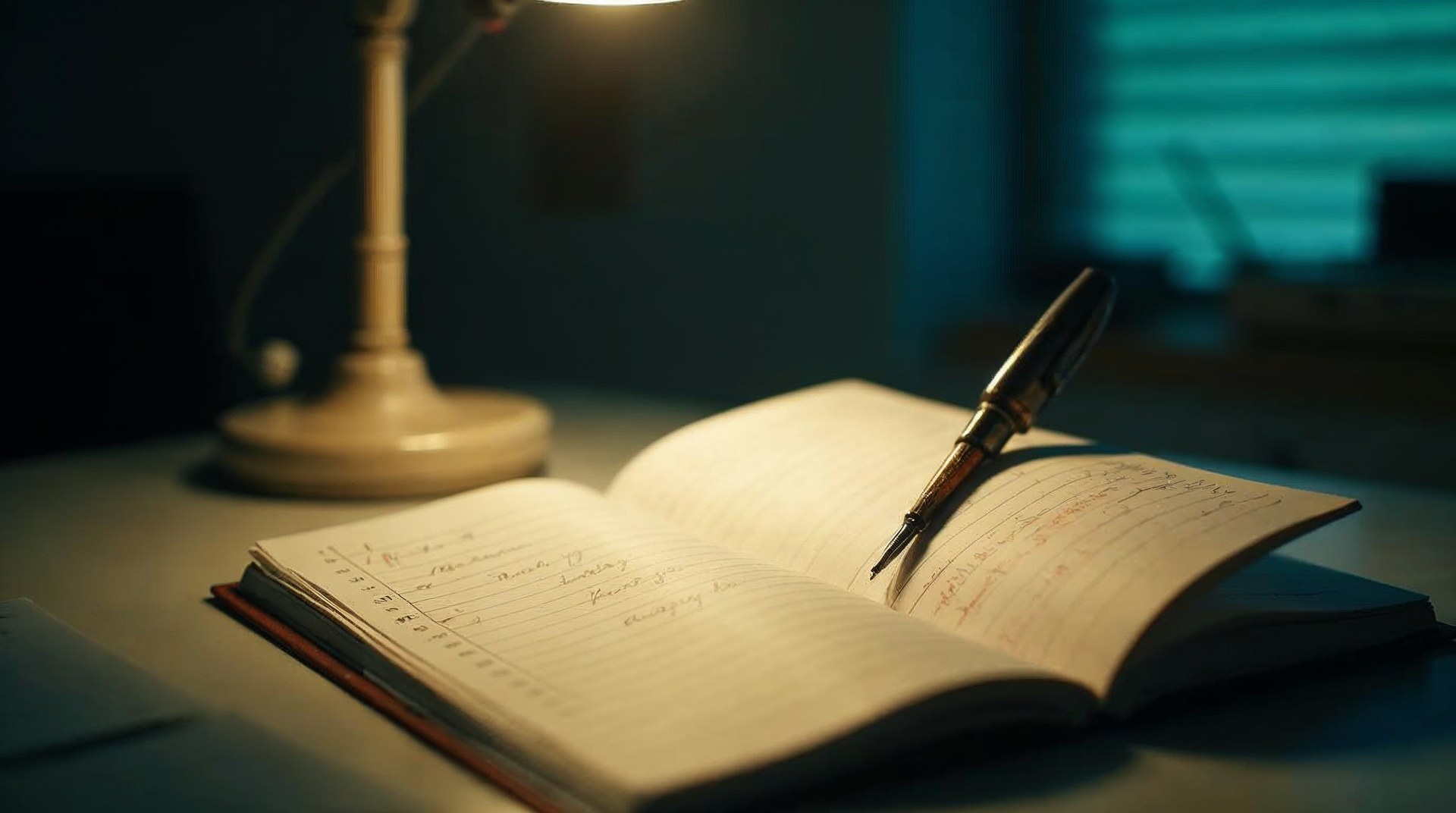 Handwritten paper appointment diary on a clinic desk with every slot inked over under a desk lamp