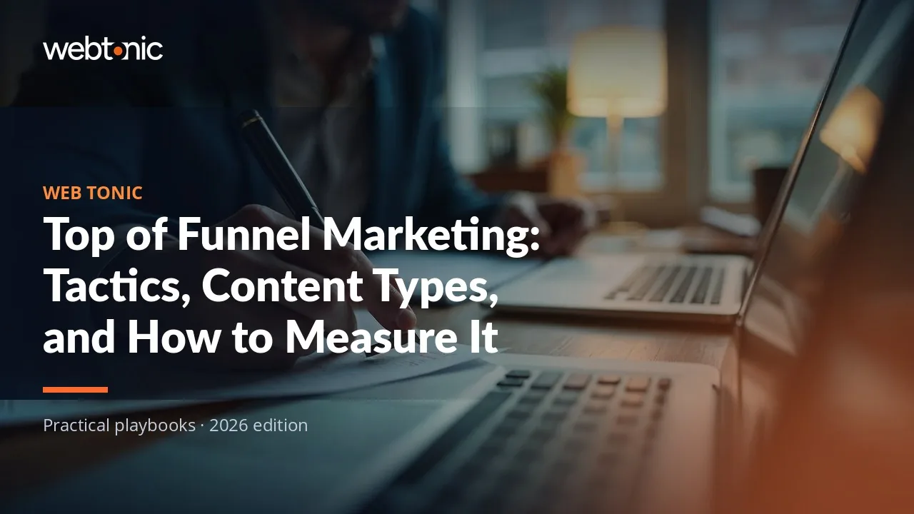 Editorial hero image for the Web Tonic article Top of Funnel Marketing: Tactics, Content Types, and How to Measure It