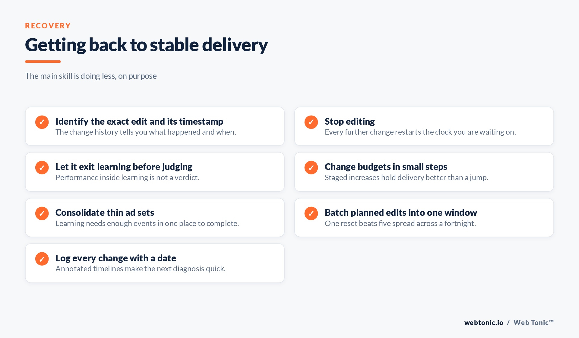 Checklist for recovering stable delivery after a learning phase reset