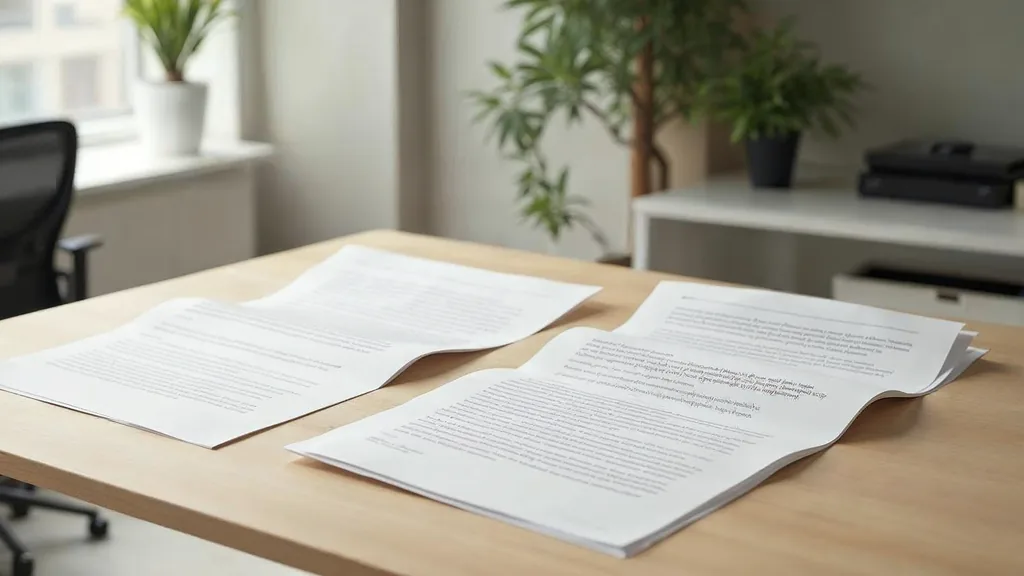 Editorial photograph of printed advertising copy and proof pages on a pale wood table in a Central Valley California agency office