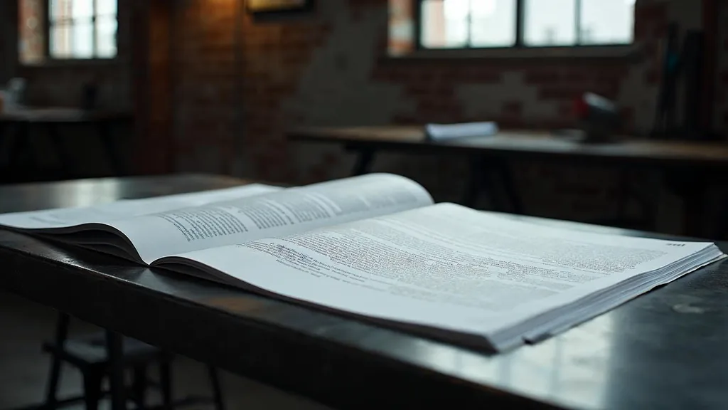 Editorial photograph of printed advertising copy and proof pages on a dark steel table in an industrial Midwestern agency loft