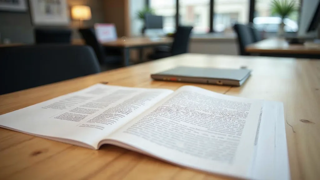 Editorial photograph of printed campaign copy and proof sheets on a pale wooden table in an Iowa advertising agency office
