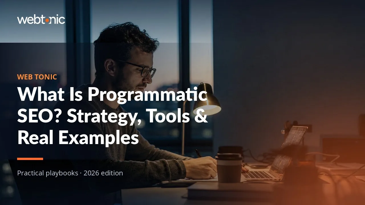 Editorial hero image for the Web Tonic article What Is Programmatic SEO? Strategy, Tools & Real Examples