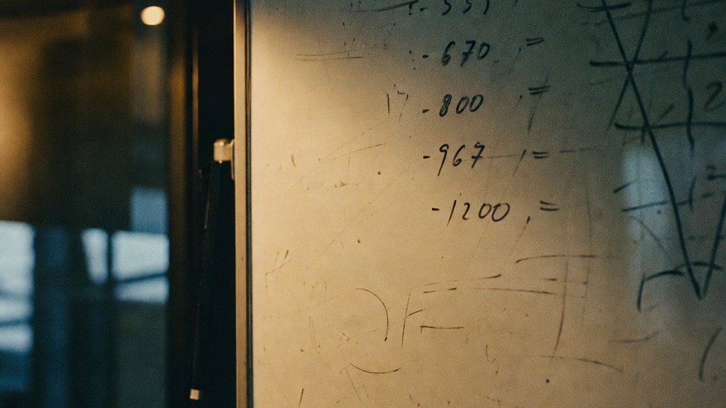 Hand-written cohort numbers on a whiteboard corner beside a half-erased funnel diagram