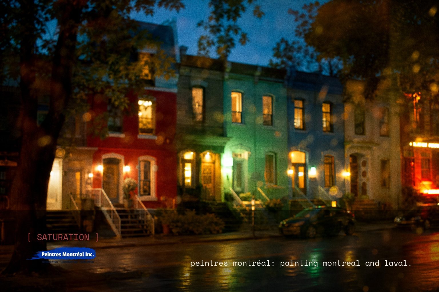 Peintres Montréal brand campaign image, night scene shot on film