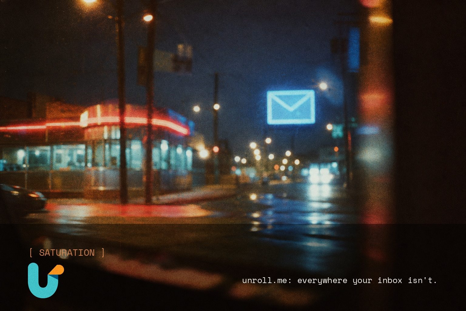 Unroll.me brand campaign image, night scene shot on film