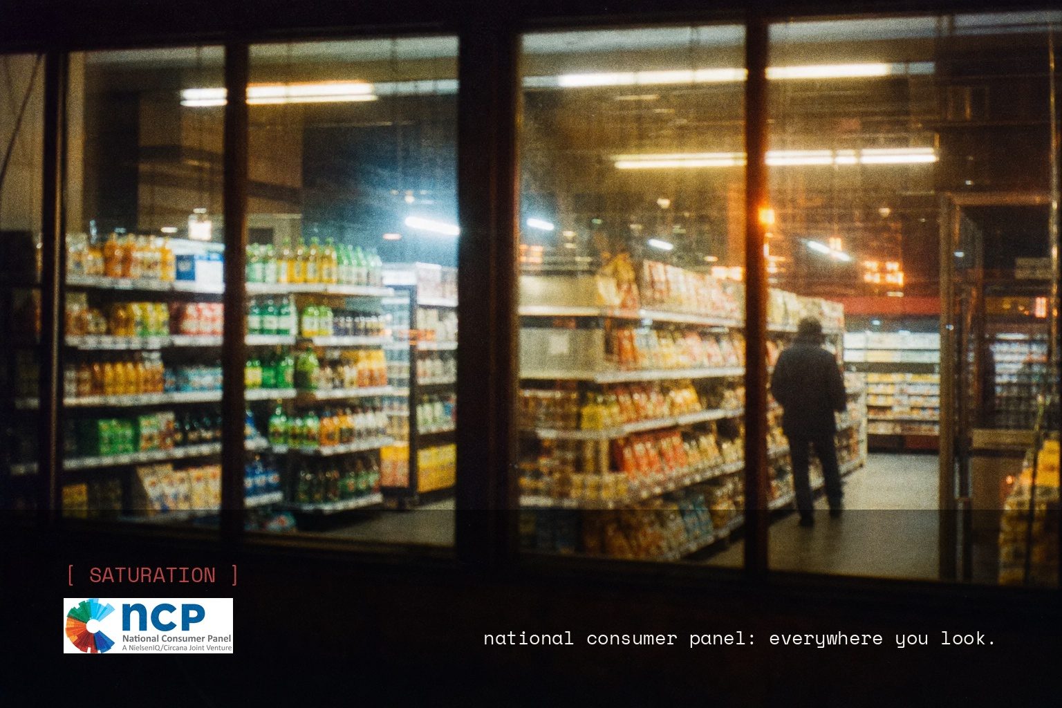 National Consumer Panel brand campaign image, night scene shot on film