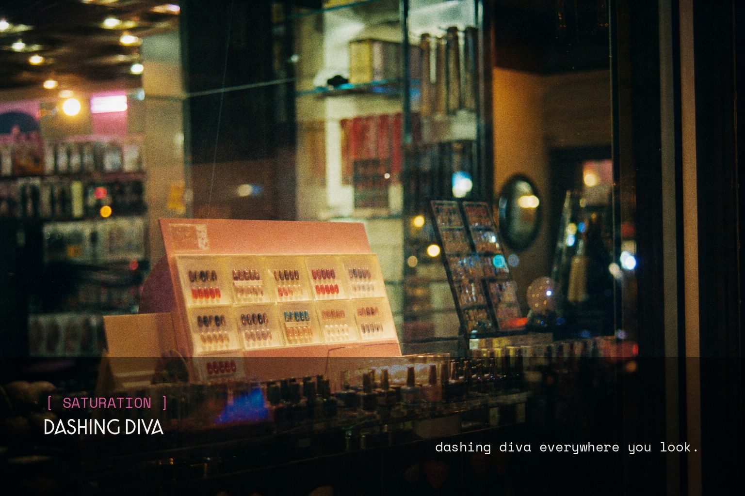 Dashing Diva brand campaign image, night scene shot on film