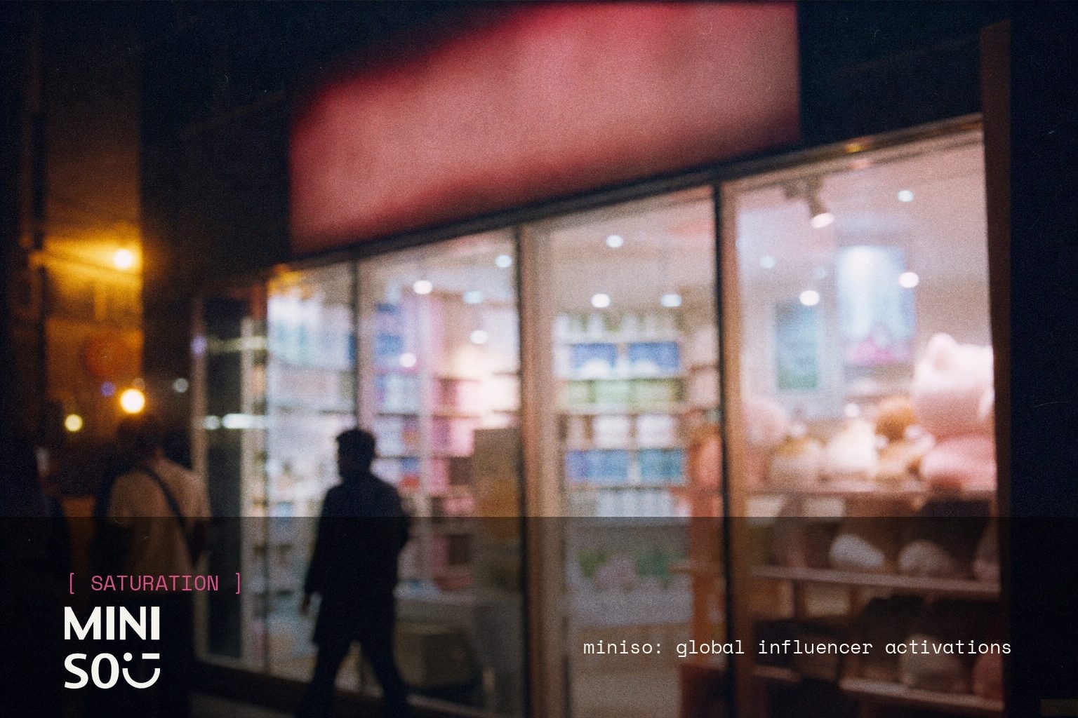 Miniso brand campaign image, night scene shot on film