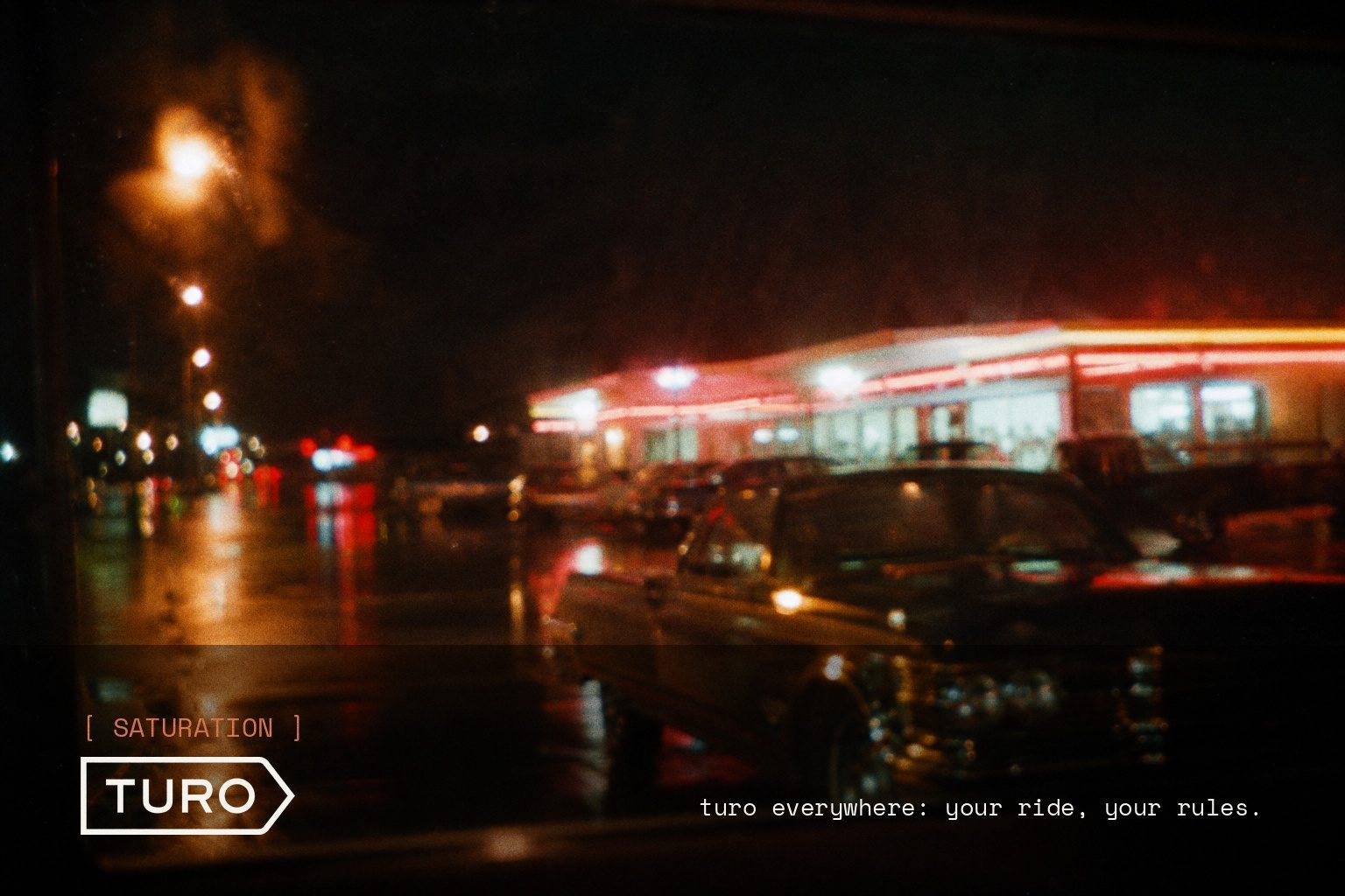 Turo brand campaign image, night scene shot on film