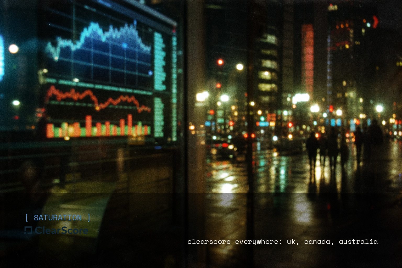 ClearScore brand campaign image, night scene shot on film