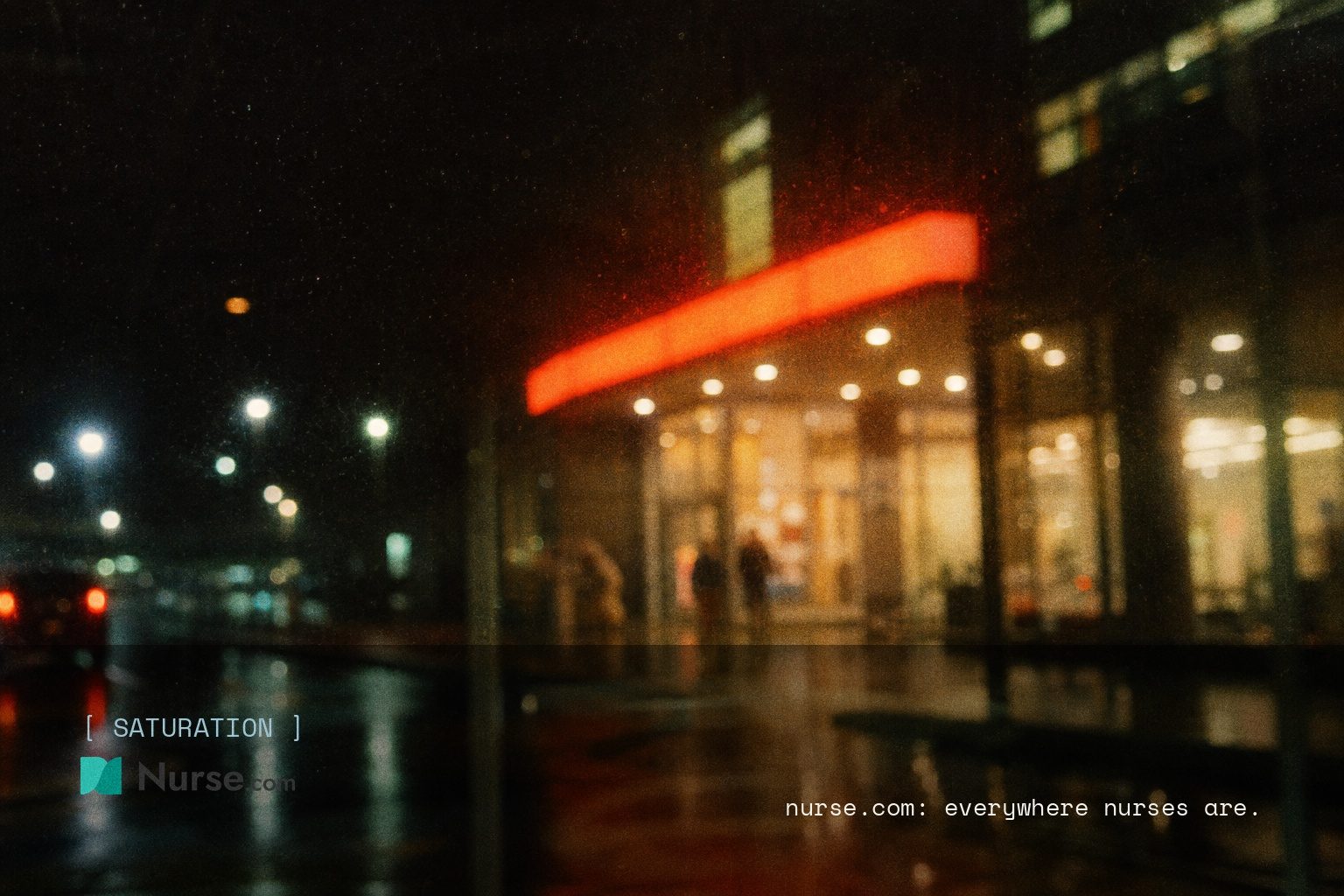 Nurse.com brand campaign image, night scene shot on film