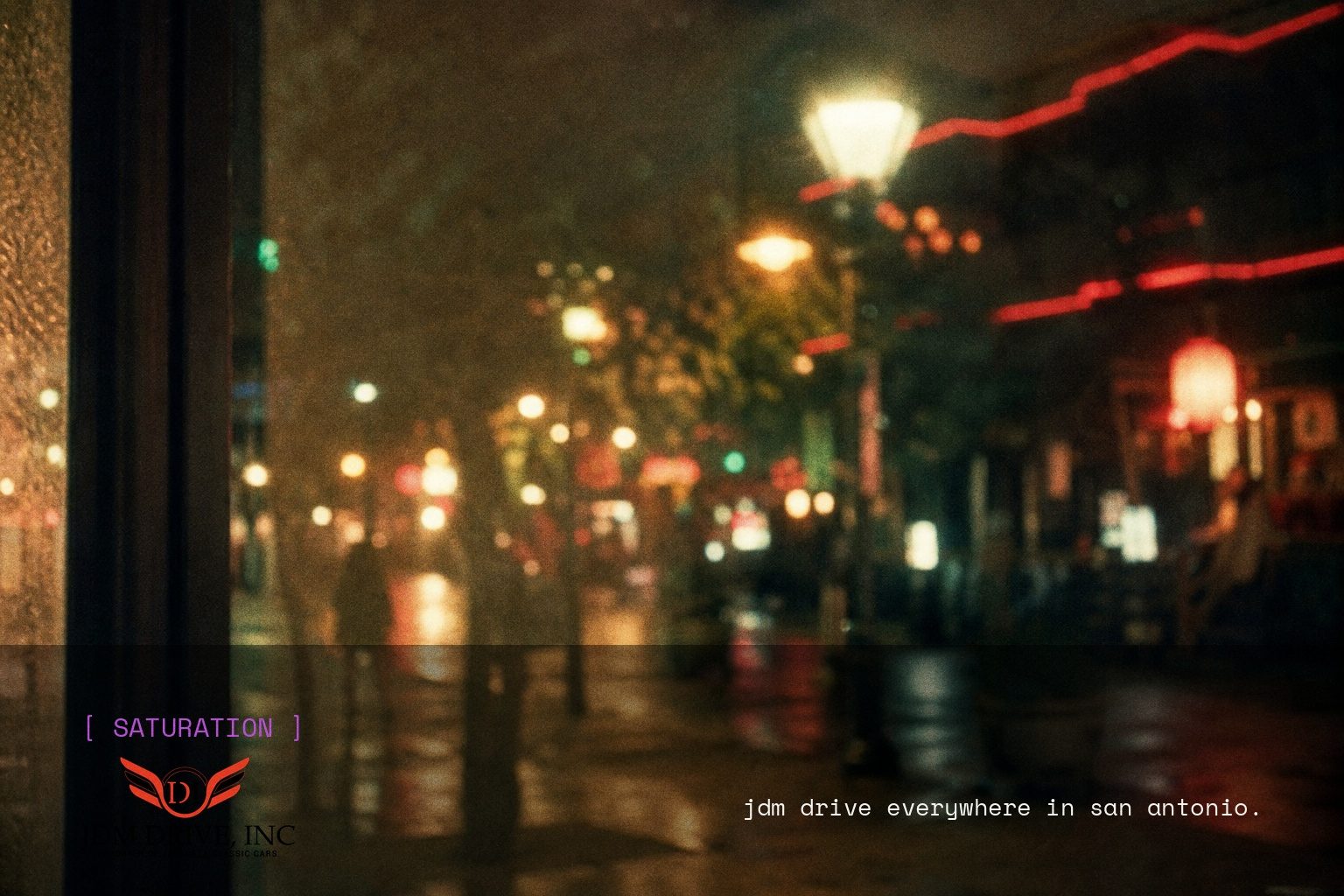 JDM Drive brand campaign image, night scene shot on film