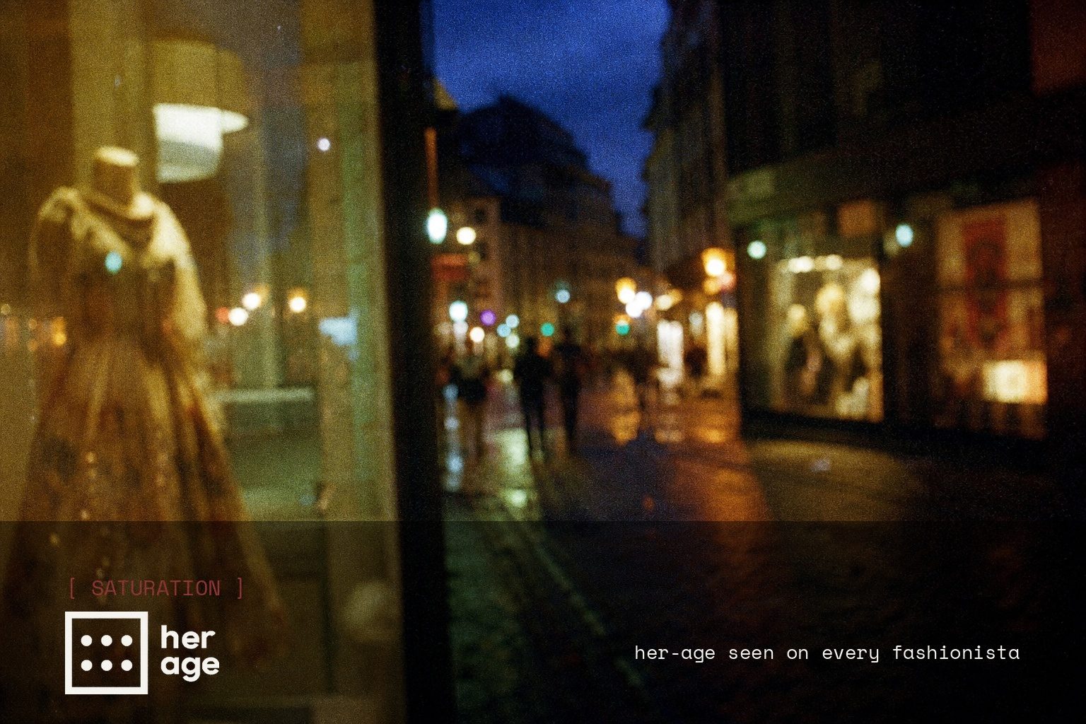 Her-Age brand campaign image, night scene shot on film